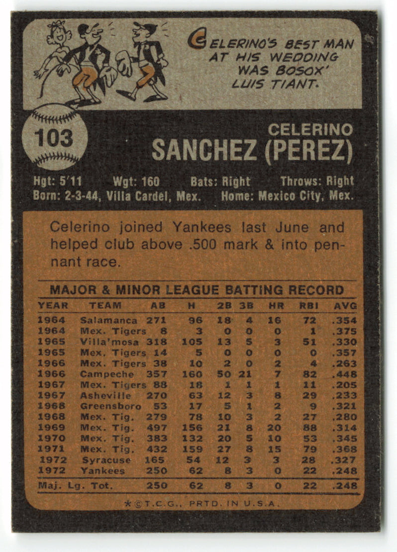 1973 Topps #103 Celerino Sanchez RC