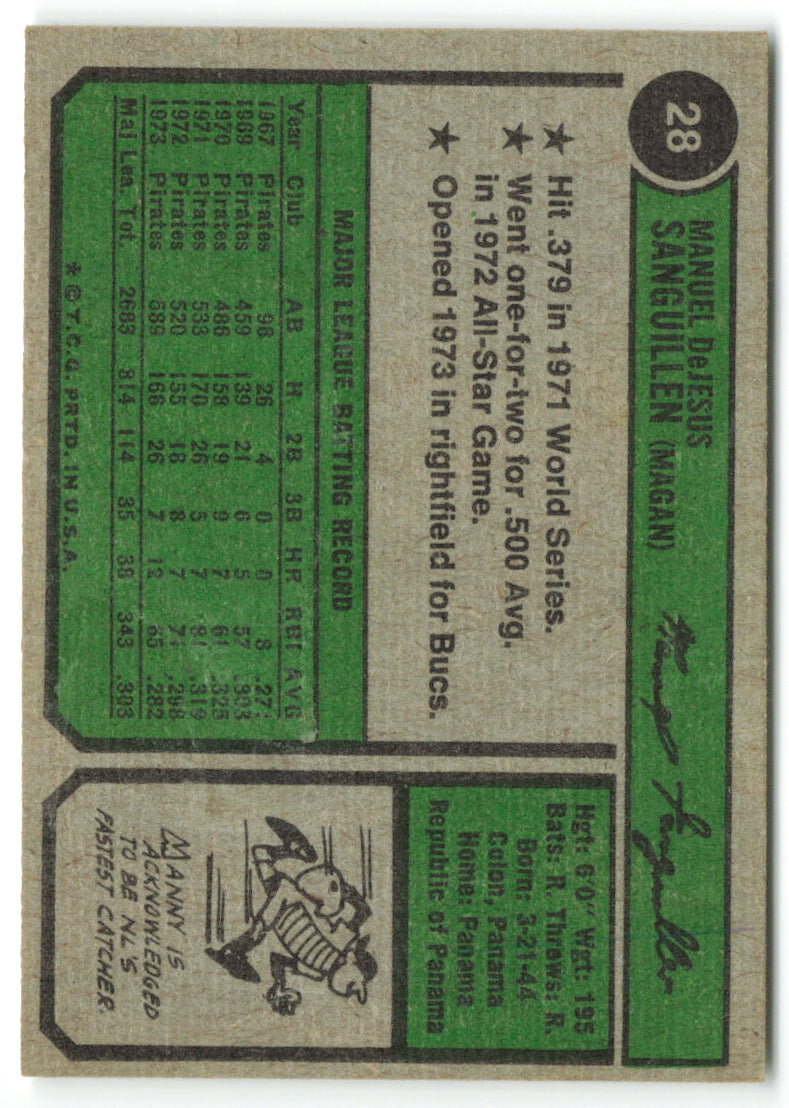 1974 Topps #028 Manny Sanguillen