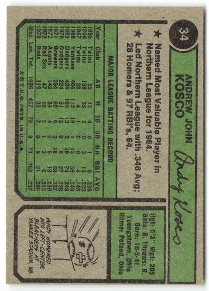 1974 Topps #034 Andy Kosco