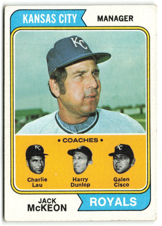 1974 Topps #166 Royals Field Leaders (Jack McKeon / Charlie Lau / Galen Cisco / Harry Dunlop) Coaches