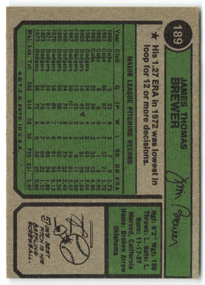 1974 Topps #189 Jim Brewer