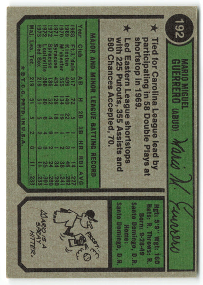 1974 Topps #192 Mario Guerrero