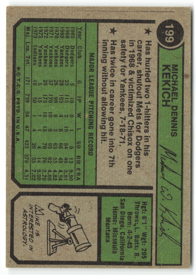 1974 Topps #199 Mike Kekich