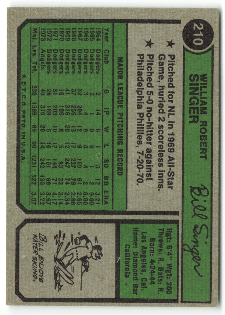 1974 Topps #210 Bill Singer