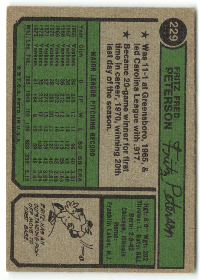 1974 Topps #229 Fritz Peterson