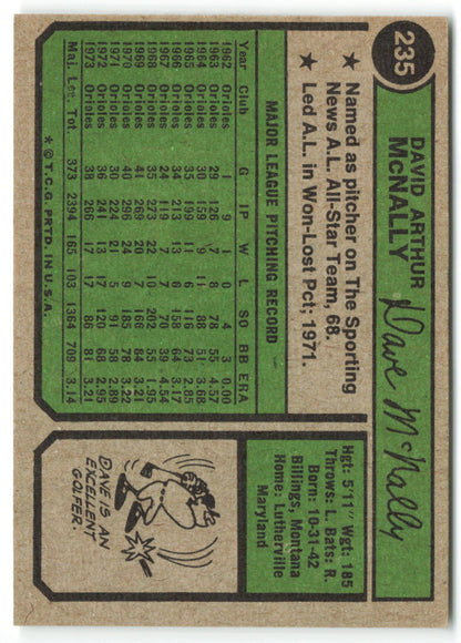 1974 Topps #235 Dave McNally