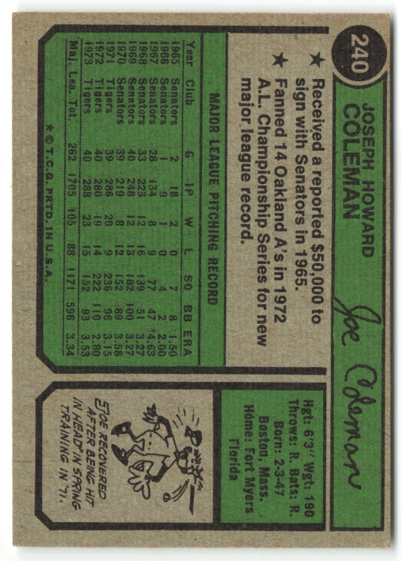 1974 Topps #240 Joe Coleman