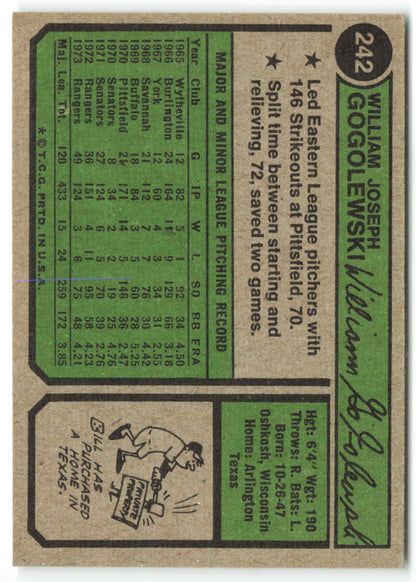 1974 Topps #242 Bill Gogolewski