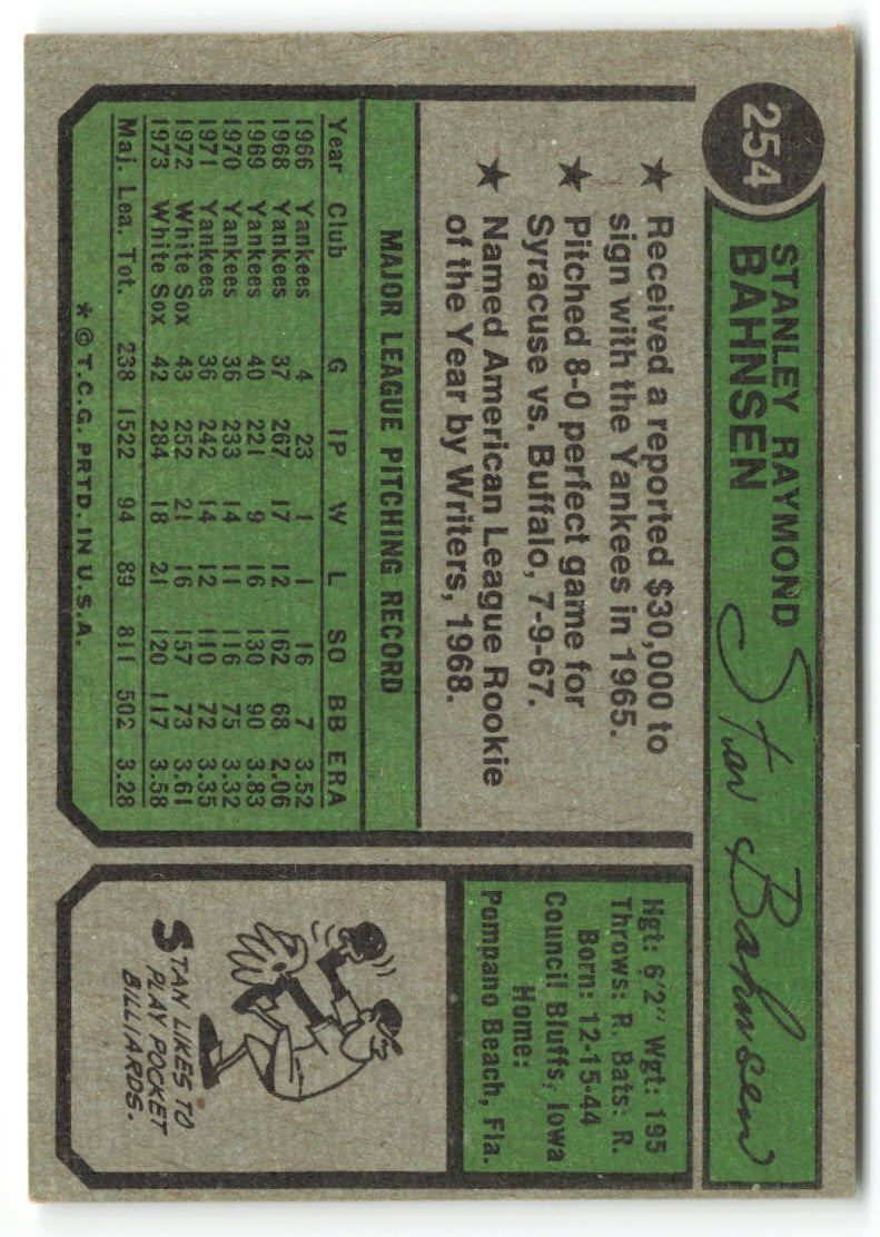 1974 Topps #254 Stan Bahnsen