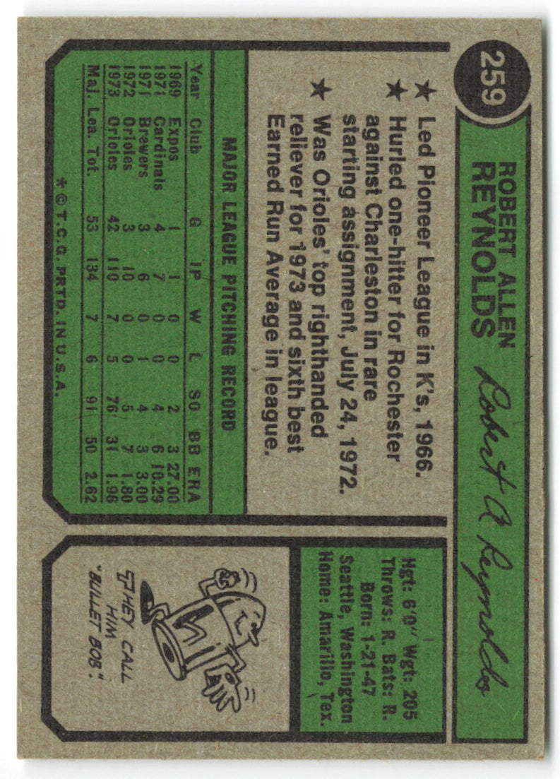 1974 Topps #259 Bob Reynolds