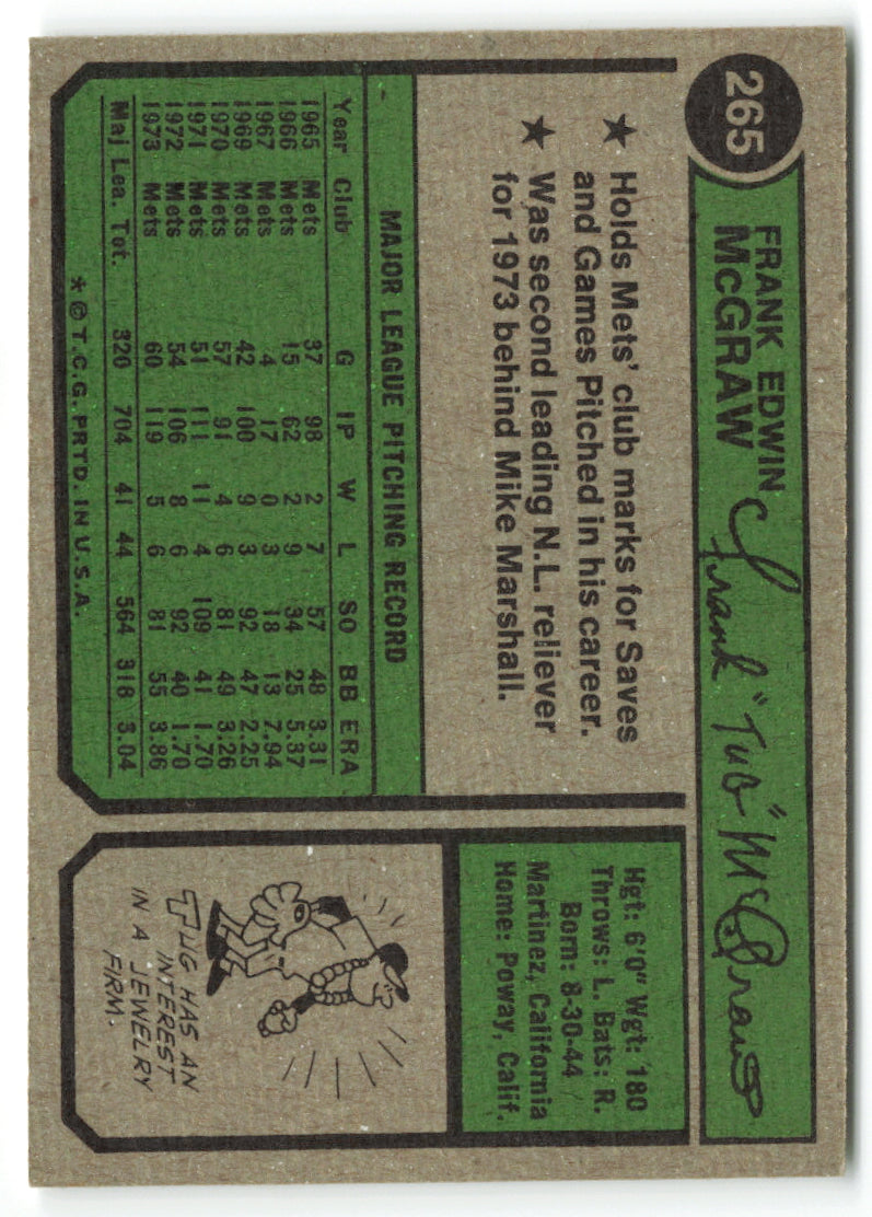 1974 Topps #265 Tug McGraw