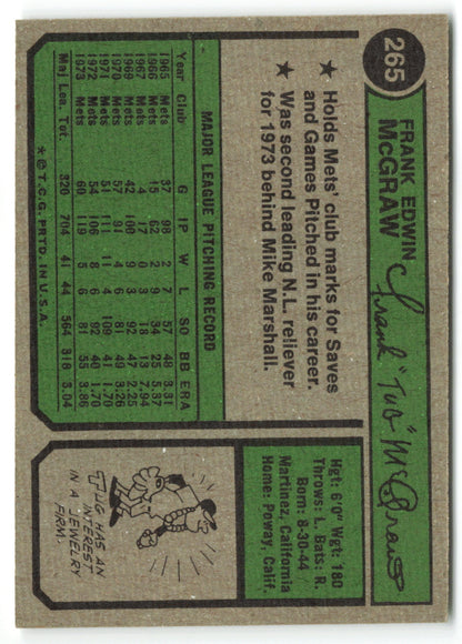 1974 Topps #265 Tug McGraw