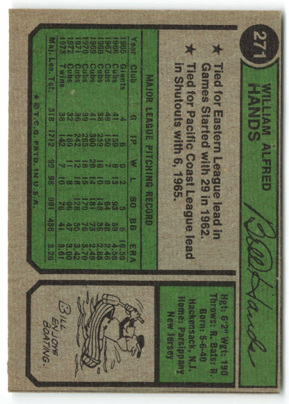 1974 Topps #271 Bill Hands