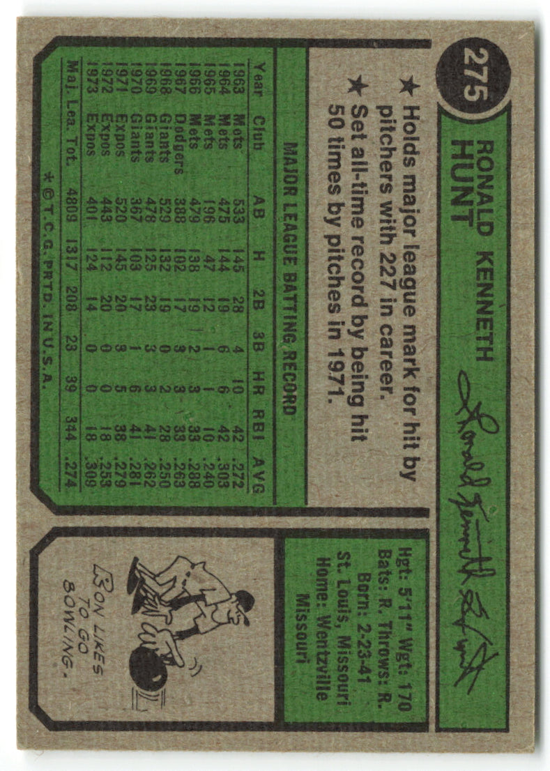 1974 Topps #275 Ron Hunt