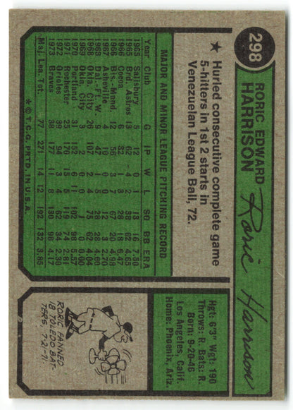 1974 Topps #298 Roric Harrison