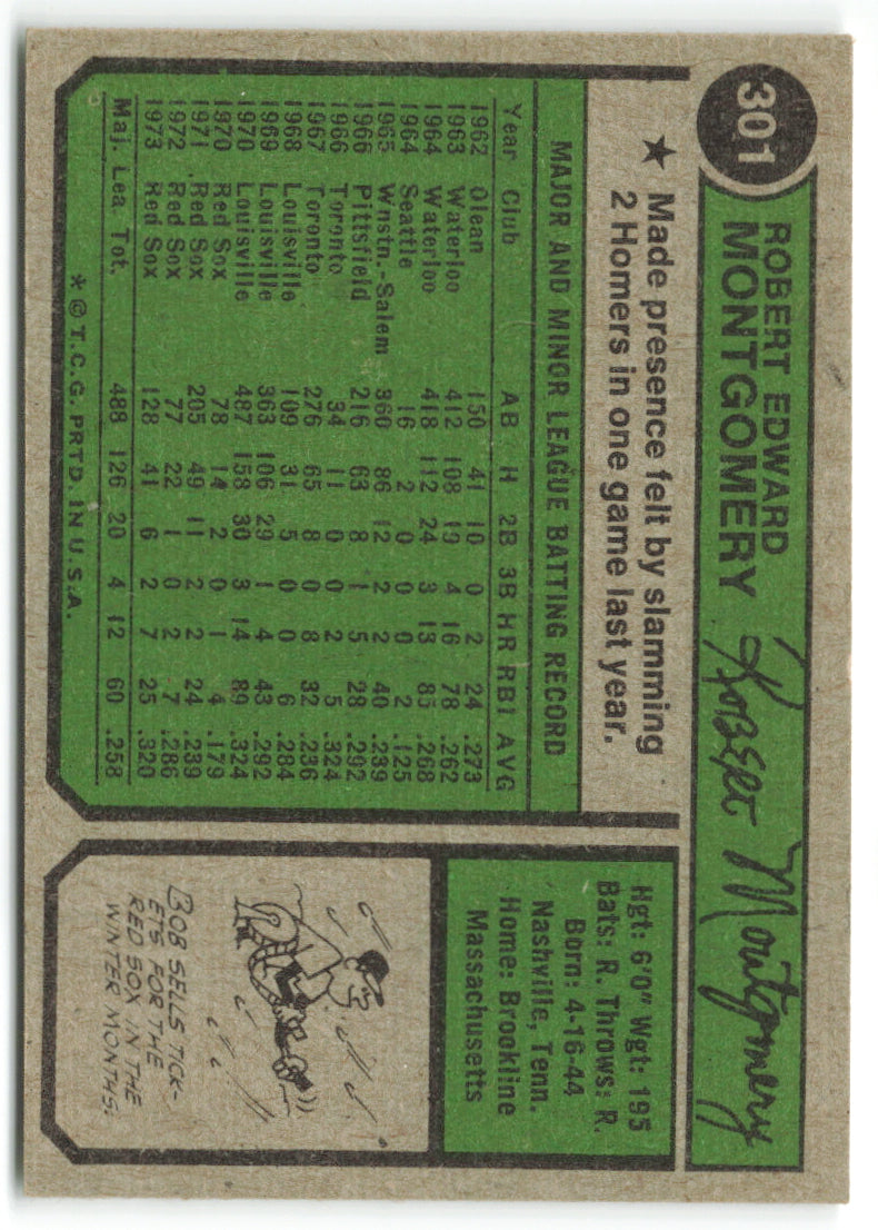 1974 Topps #301 Bob Montgomery