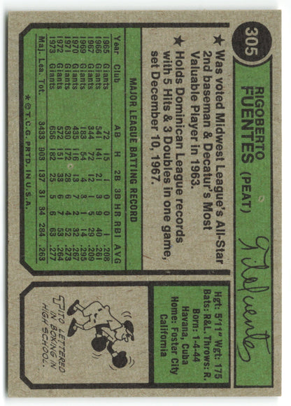 1974 Topps #305 Tito Fuentes