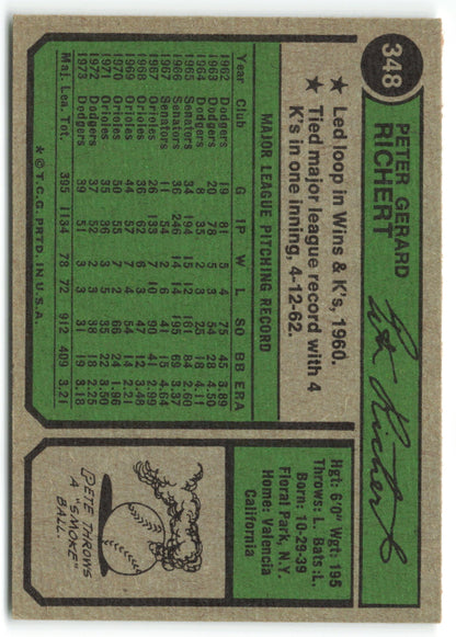 1974 Topps #348 Pete Richert