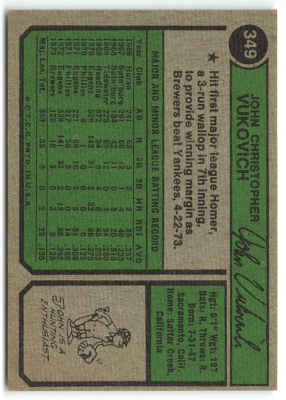 1974 Topps #349 John Vukovich