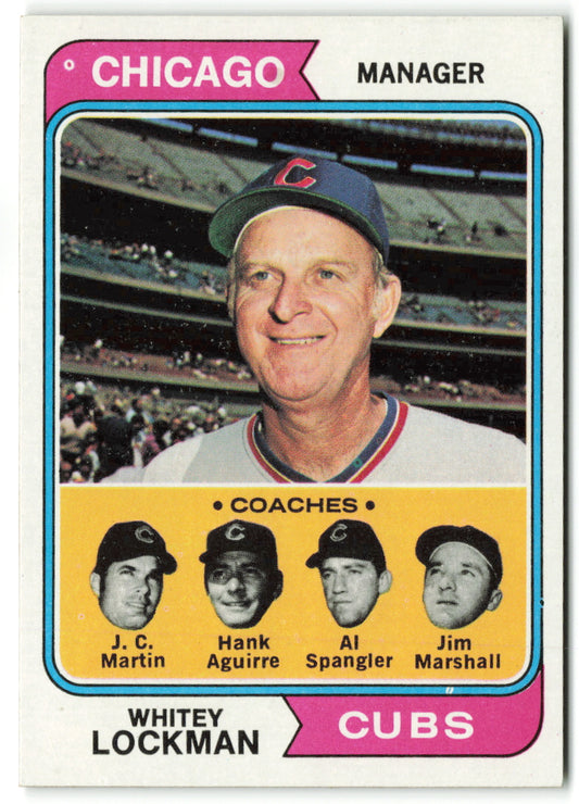 1974 Topps #354 Cubs Field Leaders (Whitey Lockman / J.C. Martin / Hank Aguirre / Al Spangler / Jim Marshall) Coaches