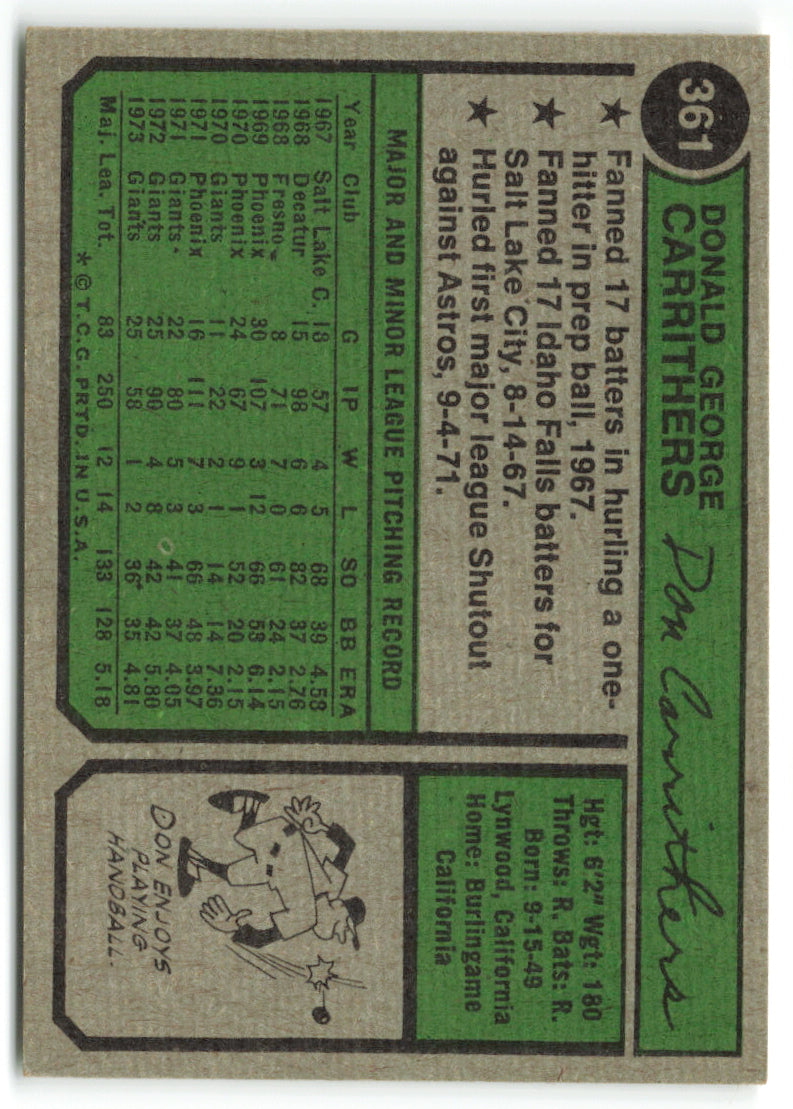 1974 Topps #361 Don Carrithers