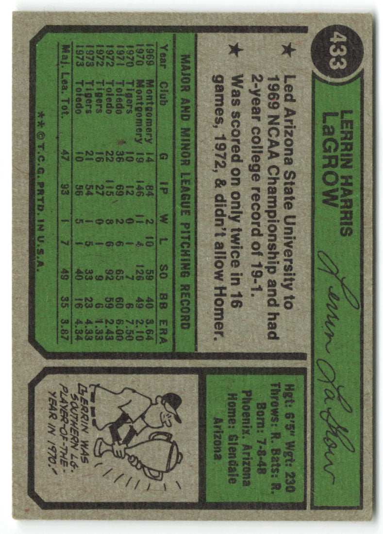 1974 Topps #433 Lerrin LaGrow