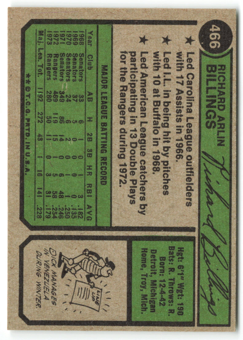 1974 Topps #466 Dick Billings