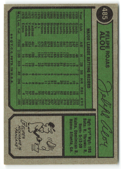 1974 Topps #485 Felipe Alou