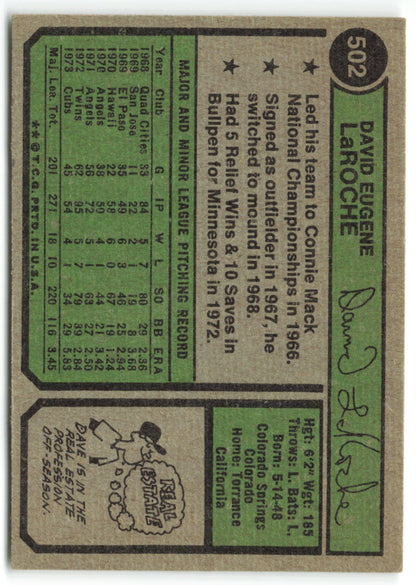 1974 Topps #502 Dave LaRoche