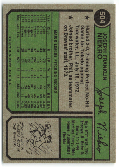 1974 Topps #504 Joe Niekro