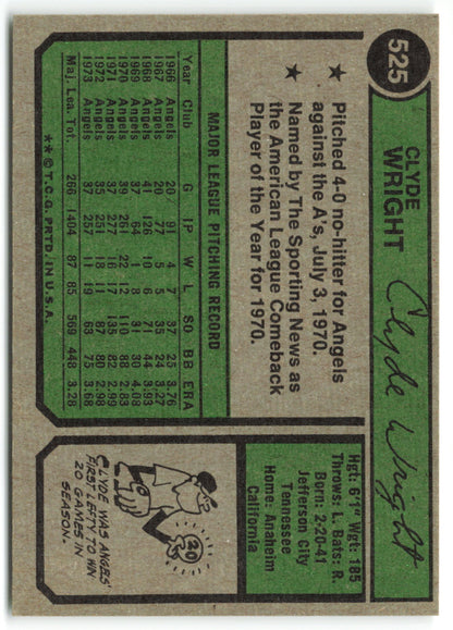 1974 Topps #525 Clyde Wright