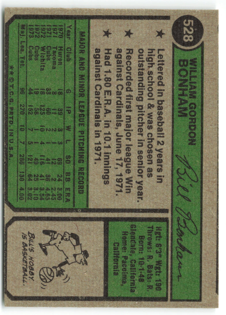 1974 Topps #528 Bill Bonham