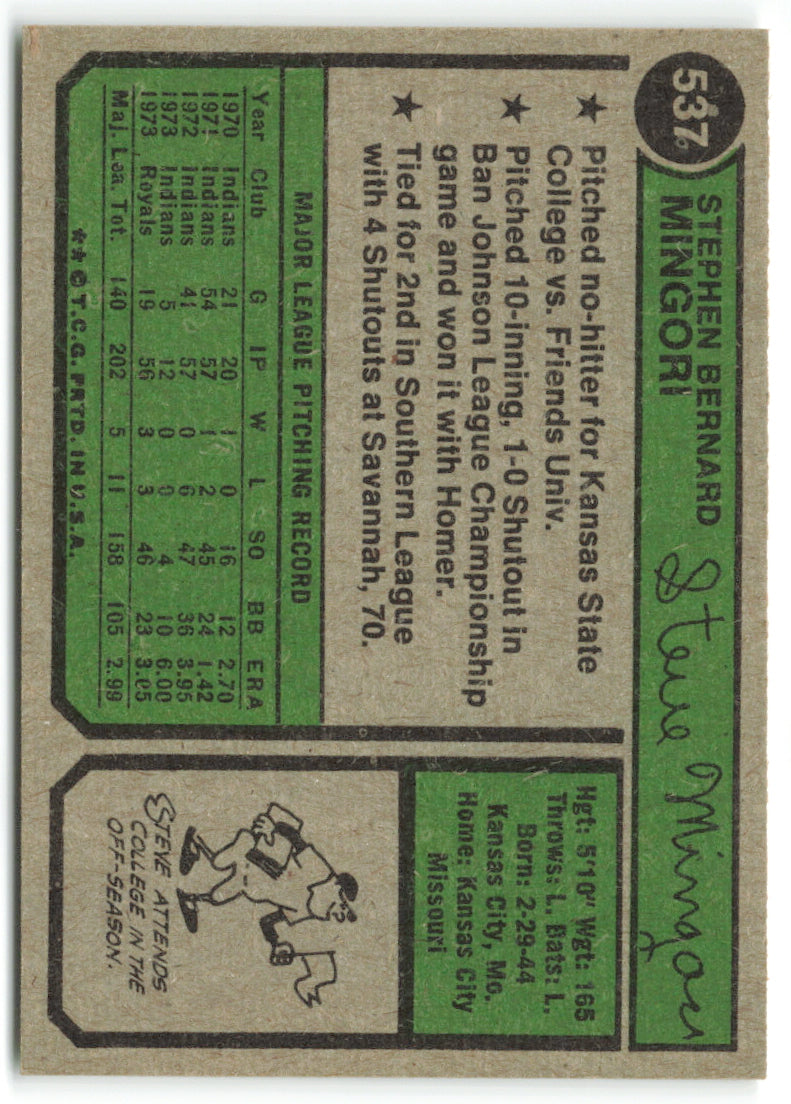 1974 Topps #537 Steve Mingori