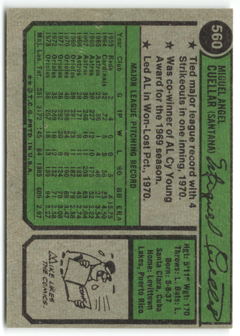 1974 Topps #560 Mike Cuellar