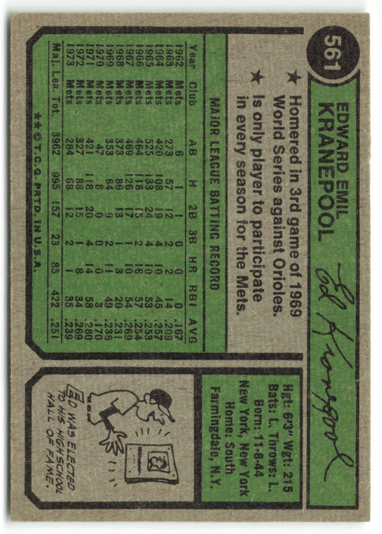 1974 Topps #561 Ed Kranepool