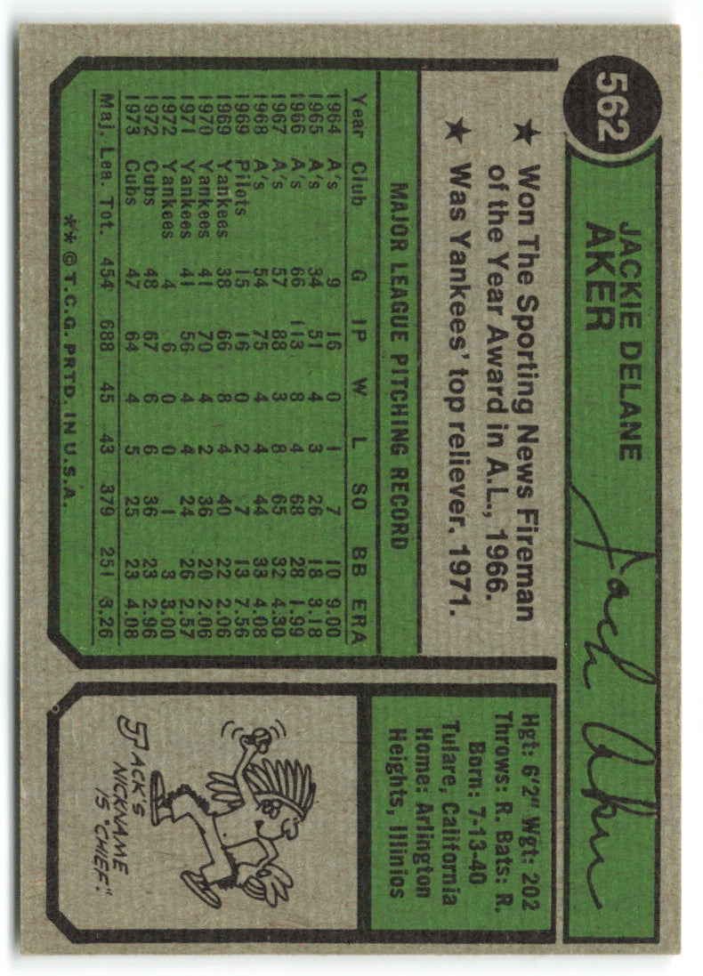 1974 Topps #562 Jack Aker