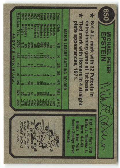 1974 Topps #650 Mike Epstein