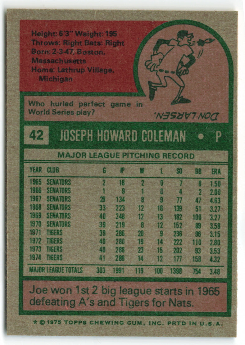 1975 Topps #042 Joe Coleman