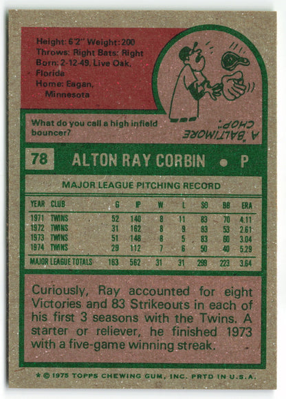 1975 Topps #078 Ray Corbin