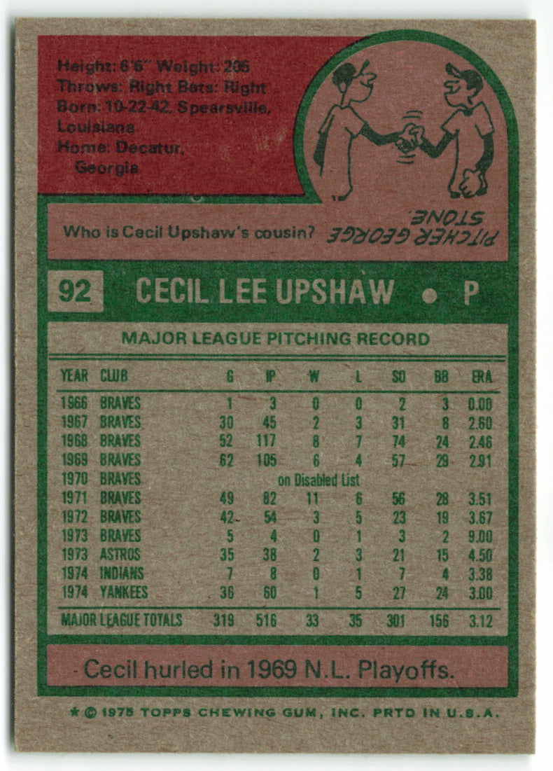 1975 Topps #092 Cecil Upshaw