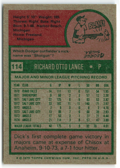 1975 Topps #114 Dick Lange