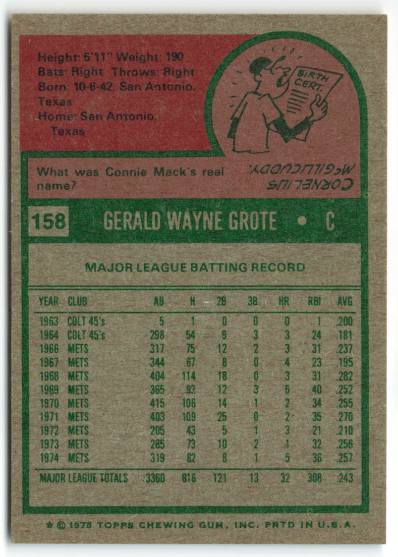 1975 Topps #158 Jerry Grote