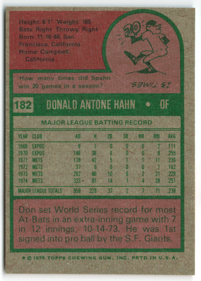 1975 Topps #182 Don Hahn