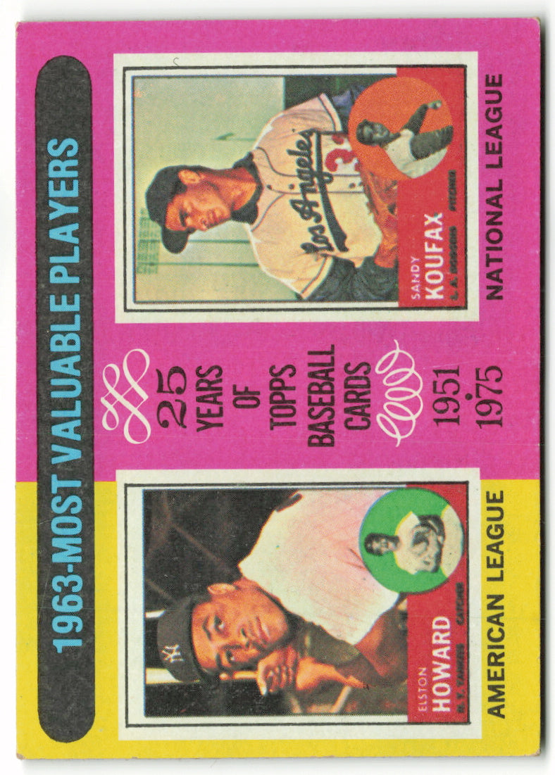 1975 Topps #201 1963 MVP's Elston Howard/ Sandy Koufax