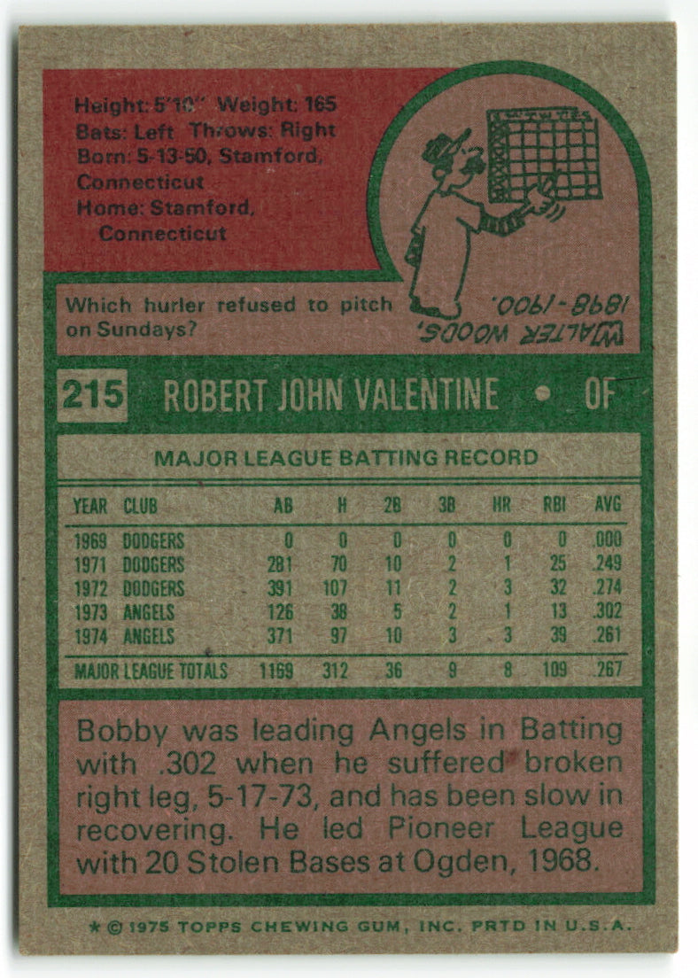 1975 Topps #215 Bobby Valentine