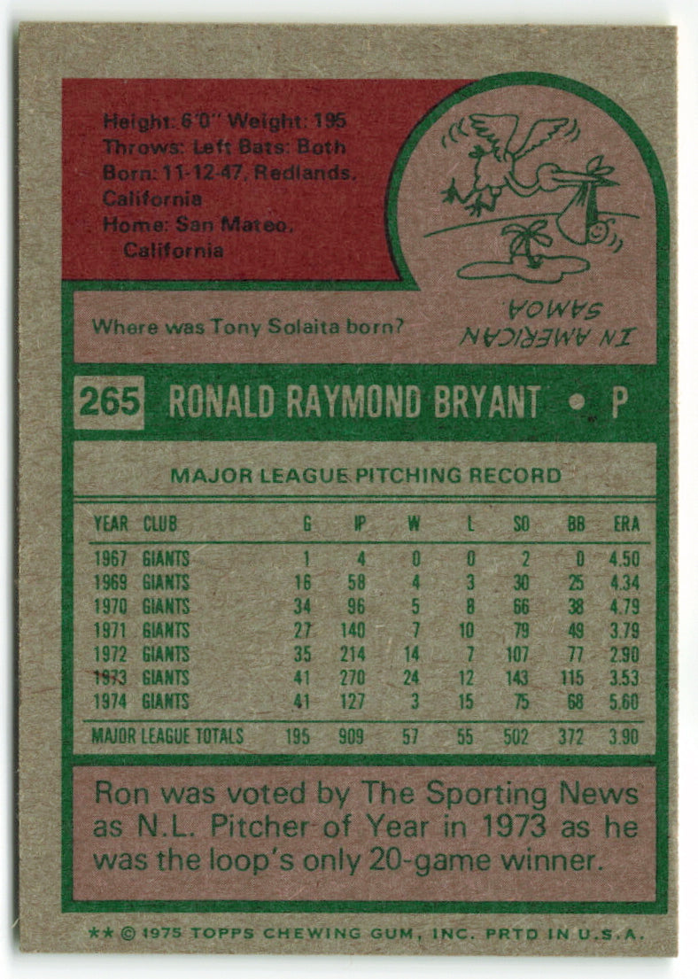 1975 Topps #265 Ron Bryant