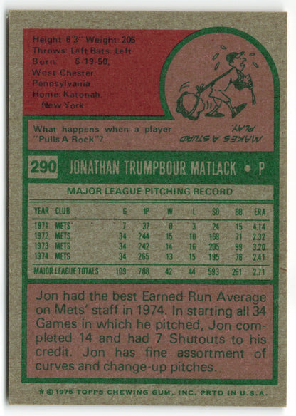 1975 Topps #290 Jon Matlack