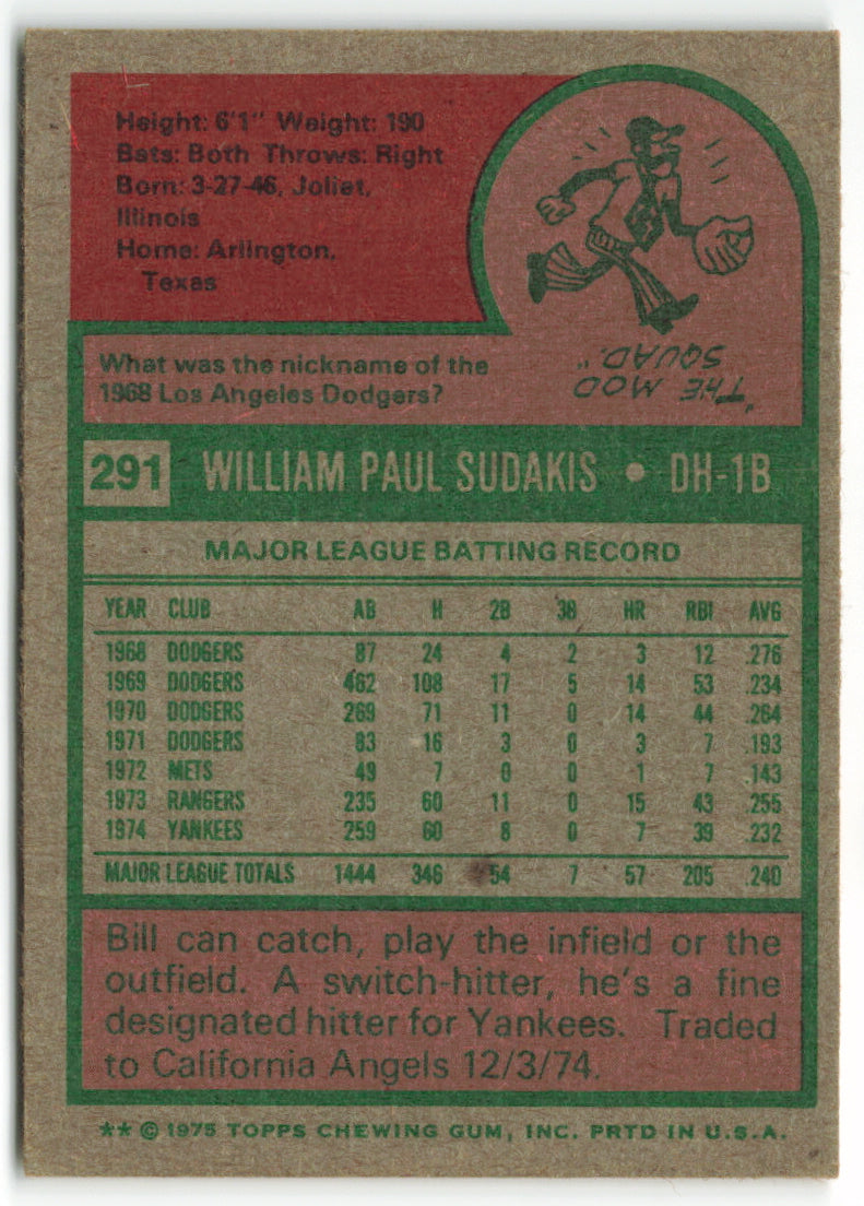 1975 Topps #291 Bill Sudakis