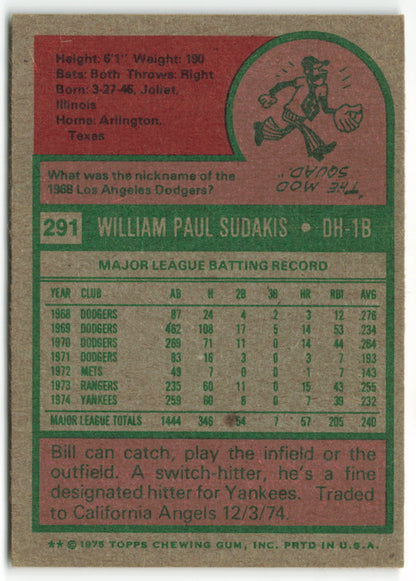 1975 Topps #291 Bill Sudakis