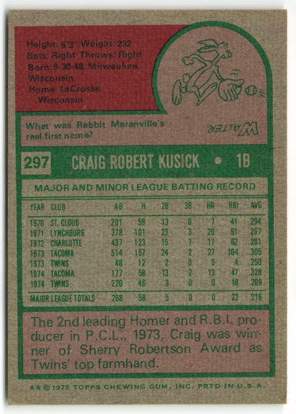 1975 Topps #297 Craig Kusick